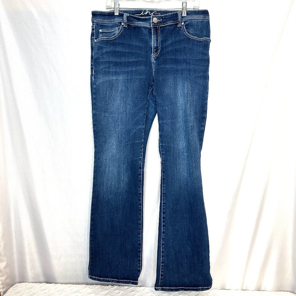 INC Women’s‎ Bootcut Blue Jeans Curvy Fit, Size 16 Long  Western Boho Mid-Rise